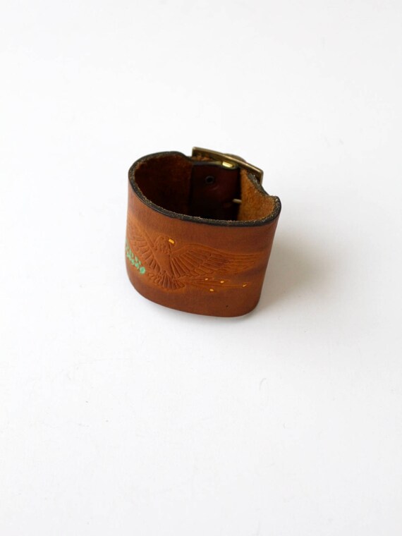 vintage tooled leather cuff, Eagle cuff belted br… - image 5