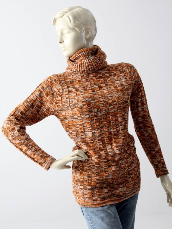 vintage turtleneck sweater, 70s hand loomed ribbed kn… Gem