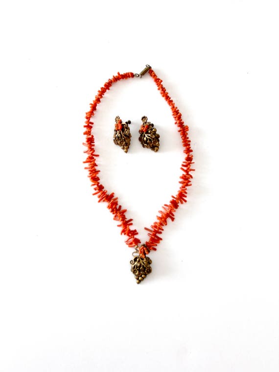 vintage Edwardian branch coral and bronze jewelry… - image 1