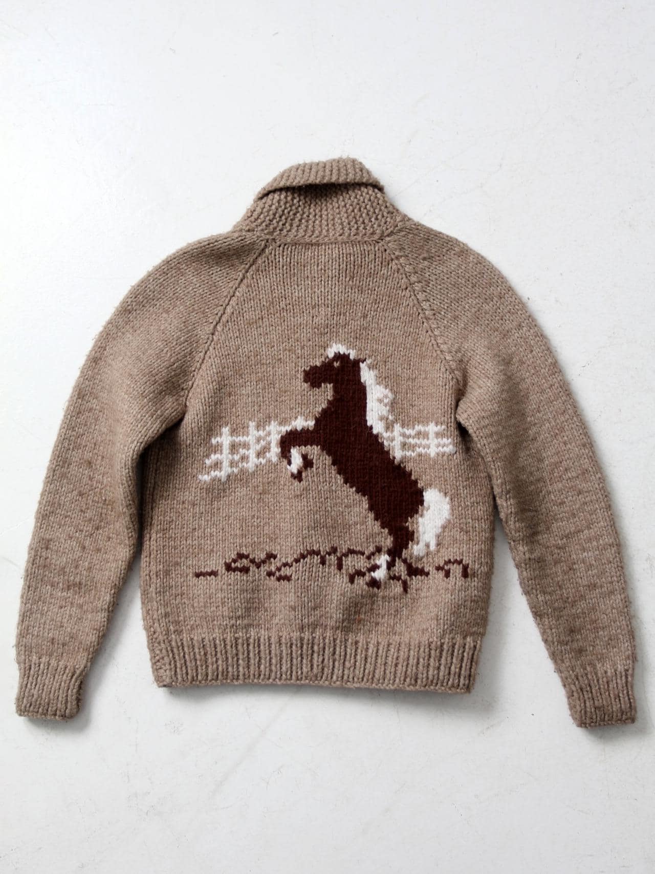 ヴィンテージの手編みカウチンスタイルの馬のセーター - Etsy 日本