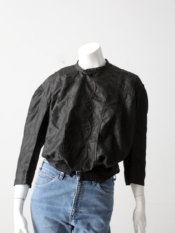 antique Victorian black silk blouse - image 1