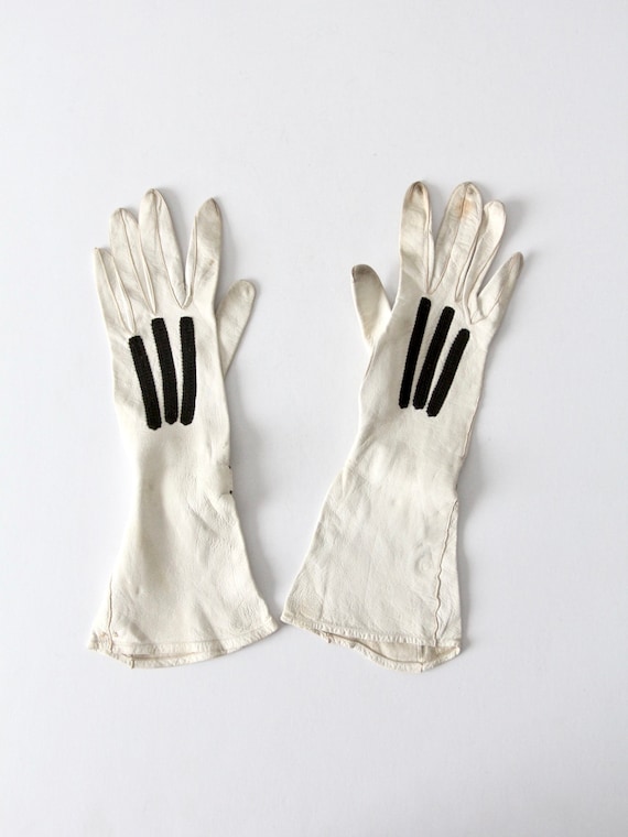 vintage leather gloves, white classic length drivi