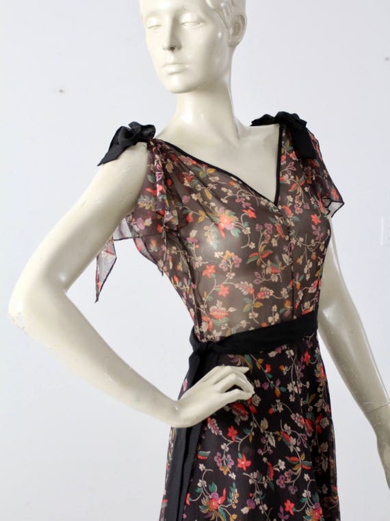 vintage 70s handkerchief hem dress,  black sheer … - image 3