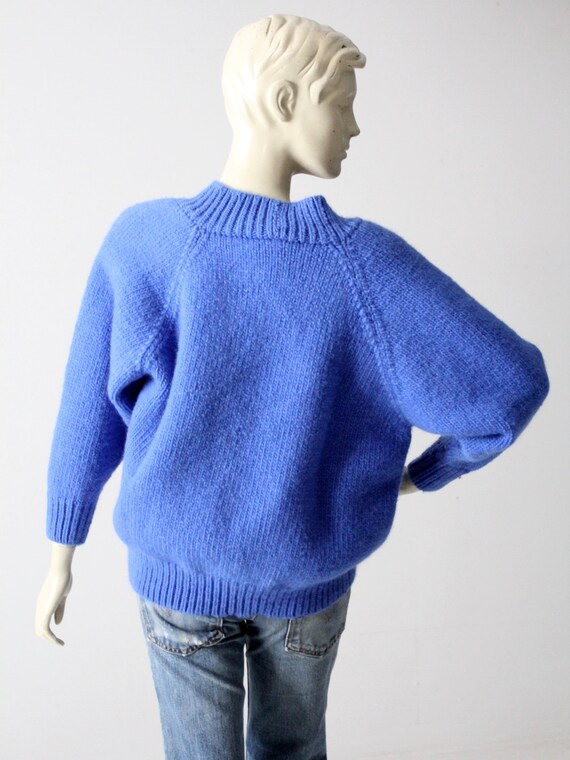 vintage hand knit sweater, blue chunky knit pullo… - image 5