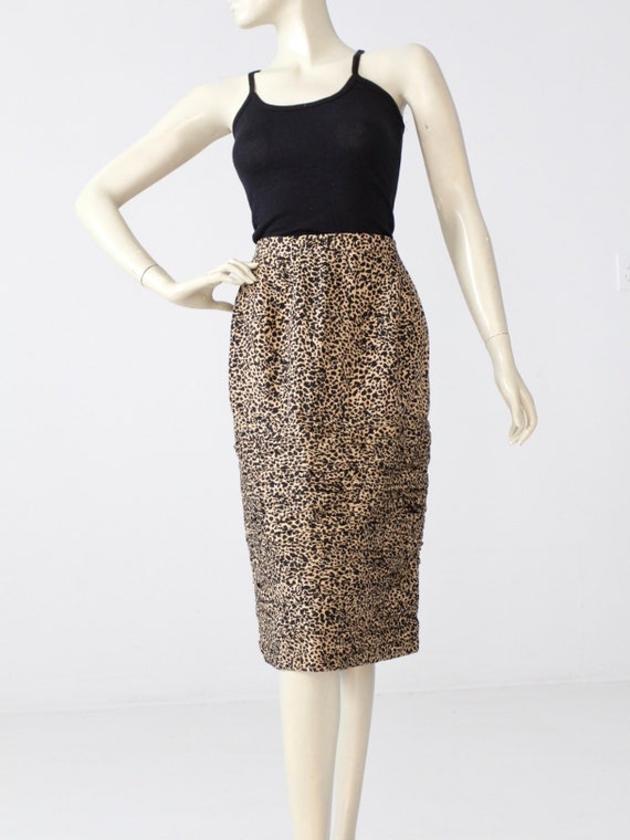 1980s animal print silk pencil skirt, vintage Raul