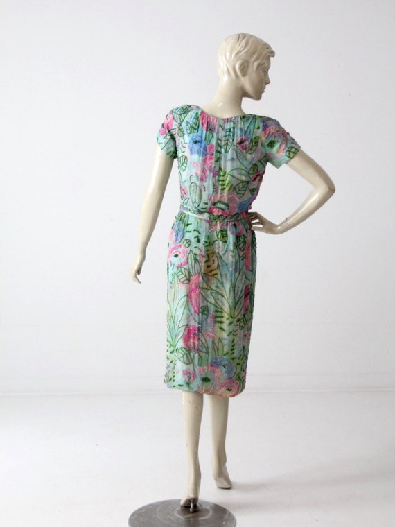 1960s beaded watercolor dress, vintage chiffon se… - image 5