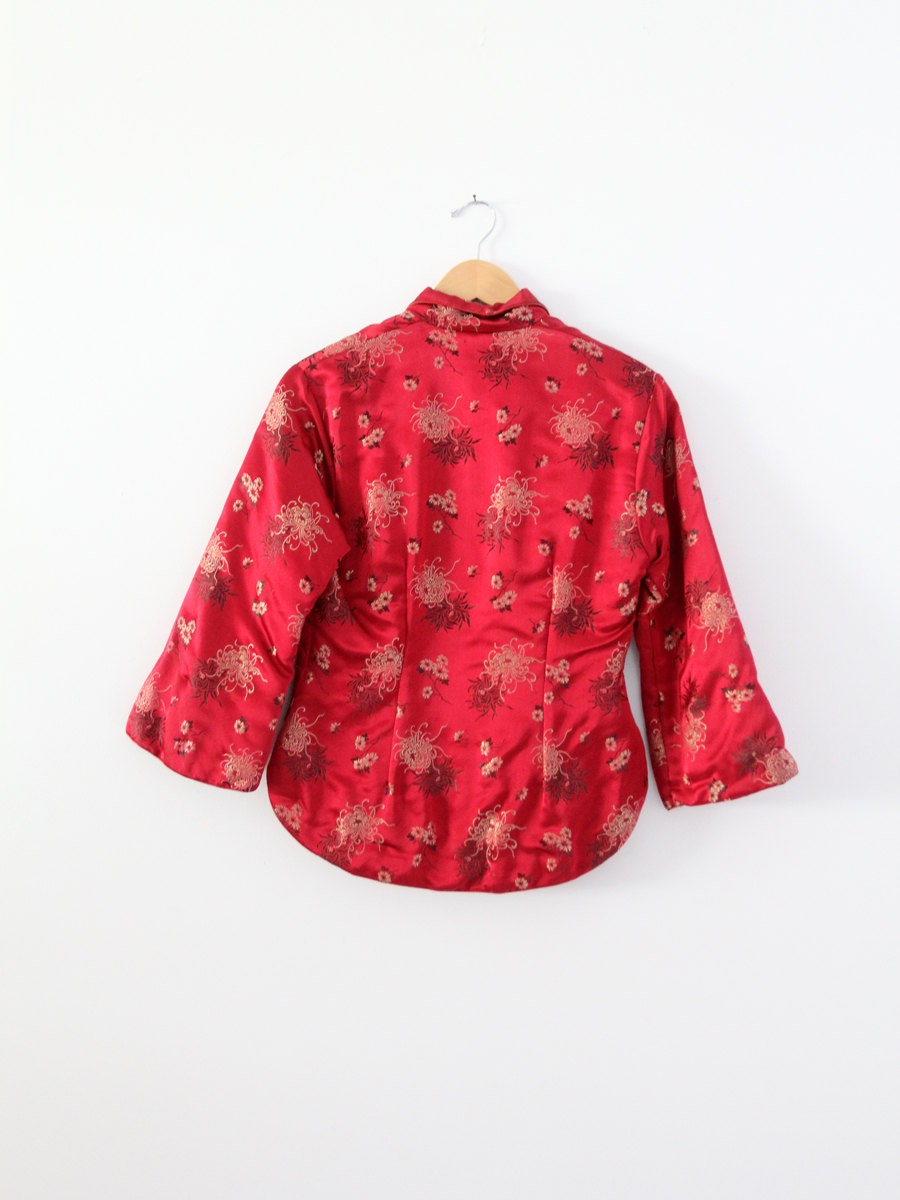 Vintage Chinese Jacket Red Satin Brocade Shirt Coat - Etsy