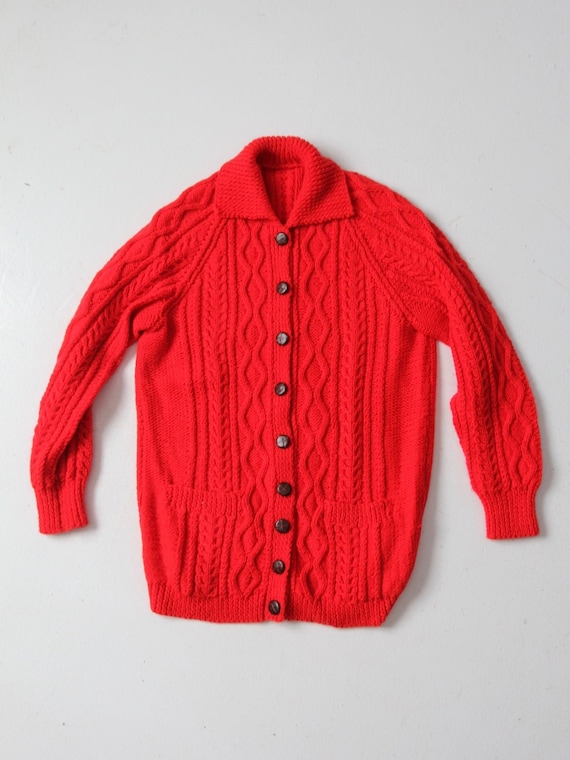 red cable knit cardigan womens
