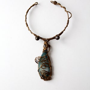 vintage 60s brutalist necklace with blue agate pendant