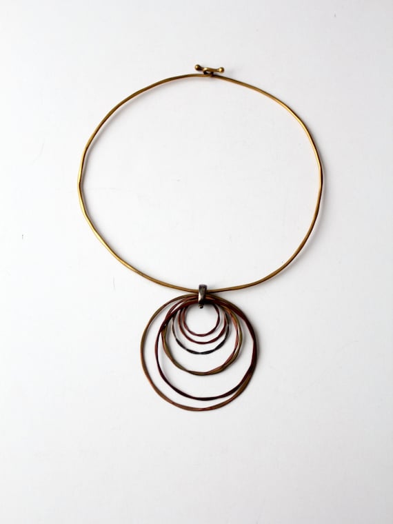 vintage 70s mixed metal collar necklace with pend… - image 1