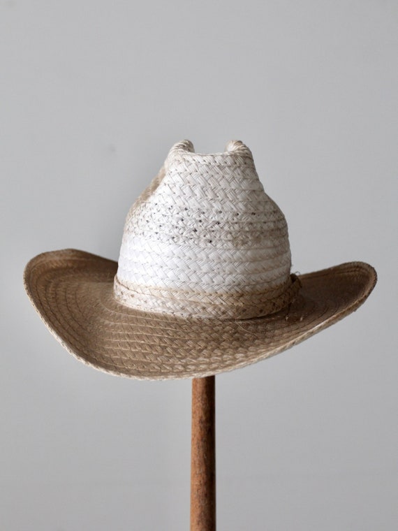 vintage white straw cowboy hat