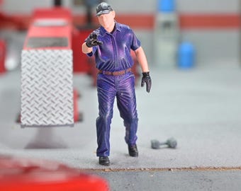 1/64 miniatuur monteur signaleringsfiguur - handgeschilderde hars garagegeleiderwerker - stopsignaaldiorama - Hot Wheels-garage 1/43 1/24