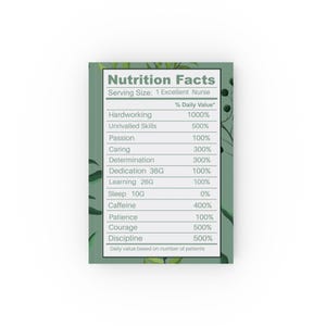 Nurse Nutrition Facts Journal - Hard Backed Journal for Nurses, Gift for Nurses, Inspirational Journal, Health Care Gifts, Greenery Design