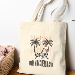 Tote Bag Cotton Canvas Beach Club Summer Vibes For Mum Gifts Salty Beaches, Reusable Tote For Beach Weekend Trip