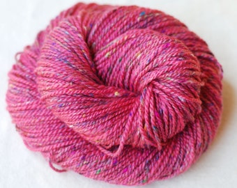 Handspun Cashmere Silk Yarn, Pink, Sari Silk, 353 yards