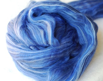 Merino Silk Roving, Blues, Multicolored Fiber, Mixed Color, Fiber for Spinning, Felting, Combed Tops, Stash, Destash Fiber, 1 oz