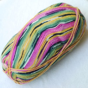 Self Striping Sock Yarn, Superwash Wool, Yellow, Pinks, Greens, Black, White, Sale, Fingering Weight, Ice Yarn, 051260