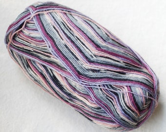 Self Striping Sock Yarn, Superwash Wool, Grey Lilac Orchid Light Pink, Sale, Fingering Weight, 100 g, 059008