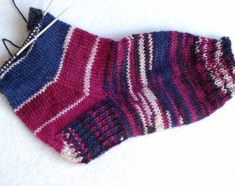 Wool Sock Yarn, Dark Magenta, Plum, Cream, Black Navy Blue, Sale, Fingering Weight, 100 g, 079278