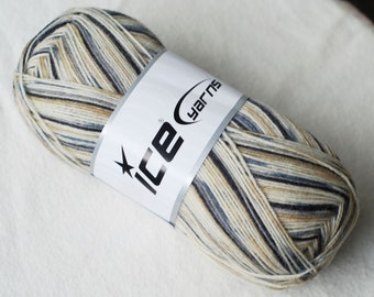 Self Striping Sock Yarn, Superwash Wool, Cream, Beige, Light Grey, Black, Sale, Fingering Weight, 100 g, 055658