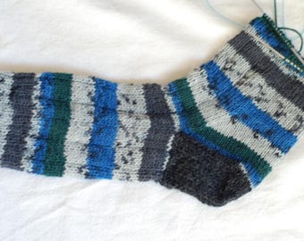 Self Striping Sock Yarn, Superwash Wool, Gray, Blue, Green, Black, Sale, Fingering Weight, Ice Yarn, 074028