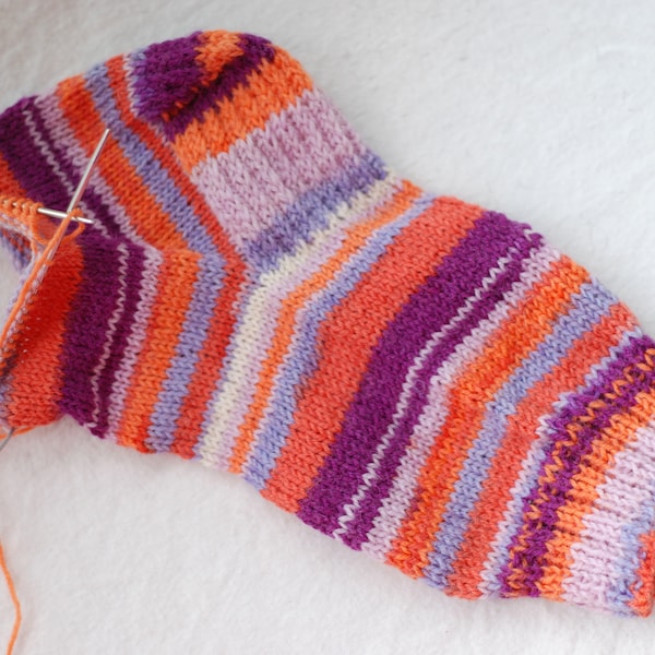 Self Striping Sock Yarn, Superwash Wool, Orange, Light Lilac, Deep Purple, Cream"  Sale, Fingering Weight, 100 g, 074114