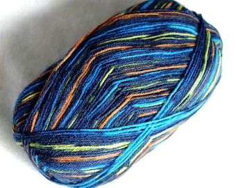 Self Striping Sock Yarn, Superwash Wool, Navy, Green, Blue, Gold, 074759