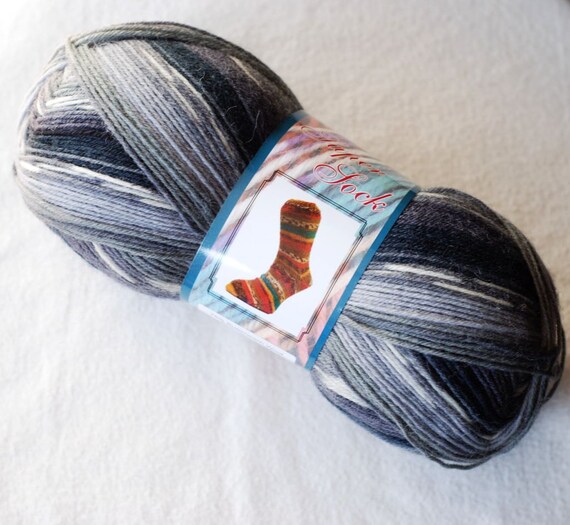100 Gram Super Sock Yarn #41774 Greys Black White Self-Patterning Superwash Wool