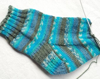 Merino Wool Bamboo Sock Yarn, Self Striping, Superwash Wool, Turquoise, Blue, Cream, Gray, Sale, Fingering Weight, Ice Yarn, 052243