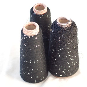 Black Sequine Yarn Cone, Novelty Yarn Destash