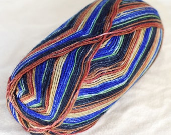 Self Striping Sock Yarn, Superwash Wool, Brown Shades, Blue, Green, Black, Sale, Fingering Weight, Ice Yarn, 067410