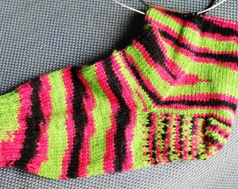 Self Striping Sock Yarn, Large Ball, Superwash Wool, Neon Green, Neon Pink, Black, Large Ball 075843