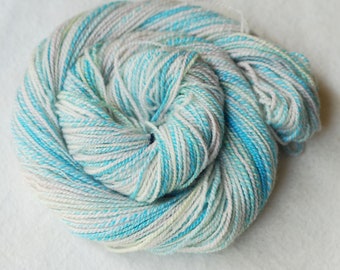 Handspun Cashmere Yarn, White Turquoise Pale Green 174 yards