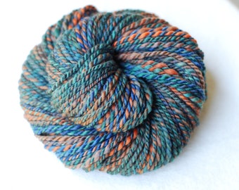Handspun Extrafine Merino Wool, Green Copper Blue Brown, Free Shipping, 94 yards