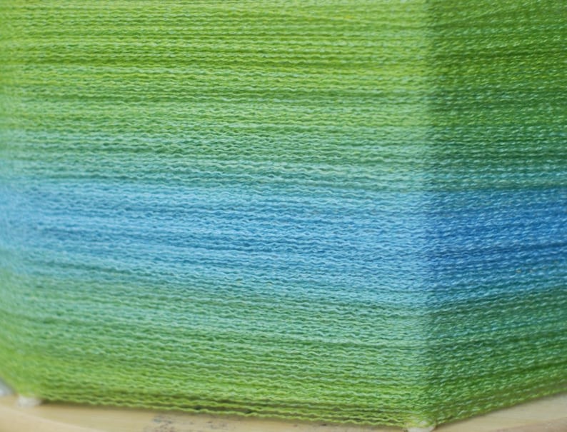 Blue Hand Dyed Hand Painted Recycled Green-Yellow Merino Gradient Yarn lot #6 Lace Weight 504 yards