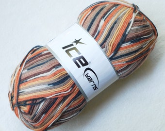 Self Striping Sock Yarn, Superwash Wool, Browns Gold Orange Black White, Sale, Fingering Weight, 100 g, 051256
