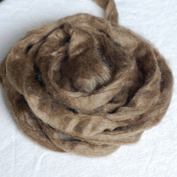 Silk Fiber, Peduncle Nassi Silk Roving, Fiber for Spinning, Felting, Natural Golden Brown Color