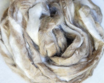 Nassi & Mulberry Silk Sliver, Silk Fiber, Peduncle Nassi Silk Roving, Mulberry Silk, Fiber for Spinning, Felting, Natural Color