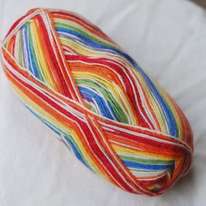 Self Striping Sock Yarn, Superwash Wool, Rainbow, Cream, Sale, Fingering Weight, Ice Yarn, 067420