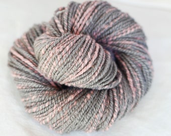 Pure Cashmere Handspun Yarn, Gray and Pink, Worsted, Hand Carded, 132 yards
