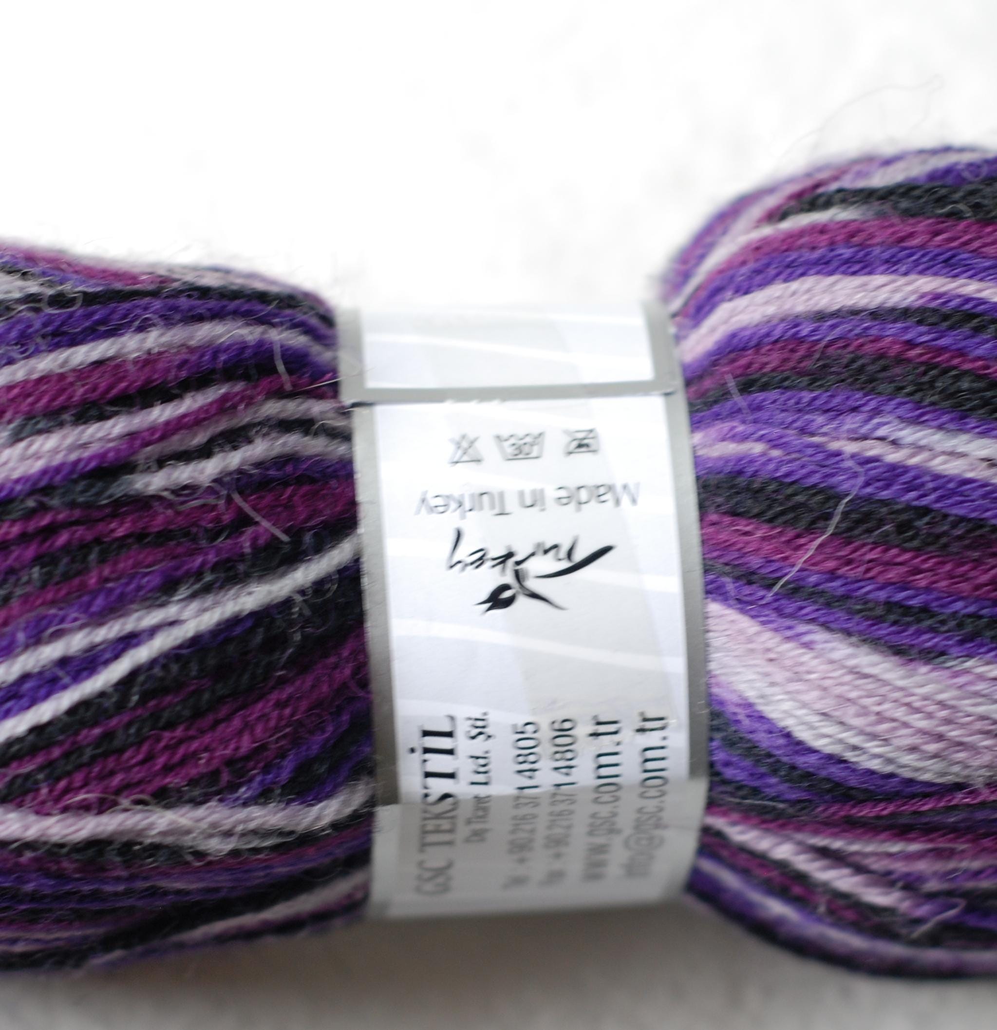 Self Striping Sock Yarn, Superwash Wool, Purple, Plum, Lilac