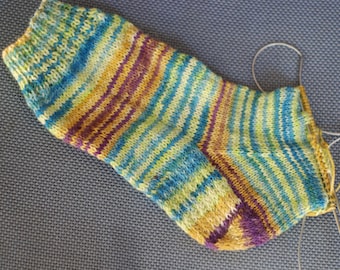 Self Striping Sock Yarn, Superwash Wool, Blue Purple Yellow Greens, Sale, Fingering Weight, 100 g, 176230