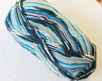 Self Striping Sock Yarn, Superwash Wool, Mint Green, Blue, Grey Shades, Sale, Fingering Weight, 100 g, 060905