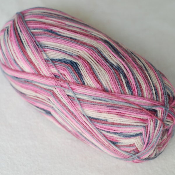 Self Striping Sock Yarn, Superwash Wool, Grey, Pink, Burgundy, Cream, Sale, Fingering Weight, 100 g, 055547