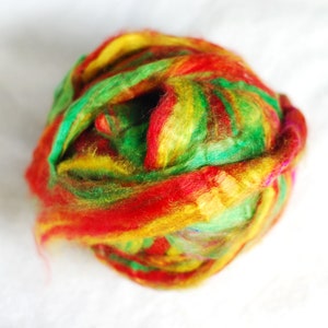 Sari Silk Roving Top, Bright Colors, Fiber for Spinning, Felting, Multi Color, 1 oz