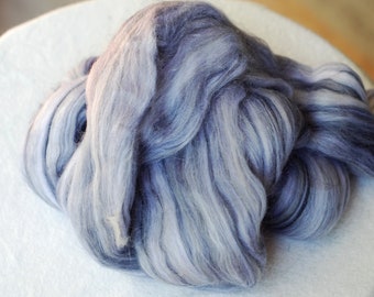 Merino Silk Roving, Gray White Black Mix, Fiber for Spinning, Felting, Combed Tops, Stash, Destash Fiber