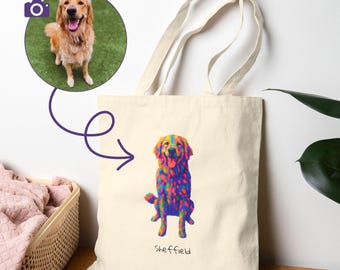 Custom Pet Portrait Tote Bag: Colorful Rainbow Brush Print
