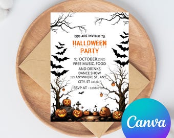 Halloween Party Invitation, Canva Template, Kids Spooky Night Party, Editable Halloween Invitation Halloween Party Invite
