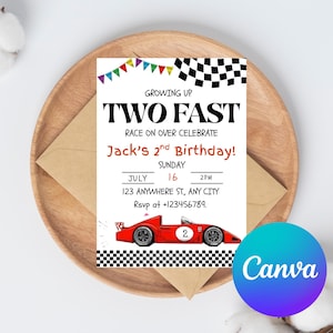 Editable TWO Fast Birthday Invitation Race Car 2nd Birthday Invite Racing Car Vintage Racecar Printable Template Instant Download