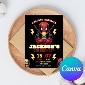 Editable Wolverine Birthday Invitation | Digital Wolverine Invitation | Digital Deadpool Invitation | Wolverine and Deadpool Invitation